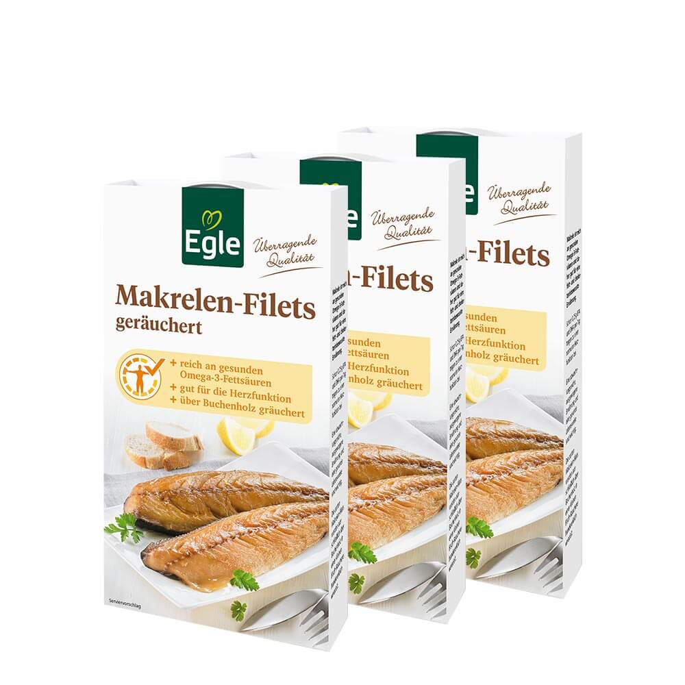 Makrelen-Filets geräuchert, 3 x 190 g