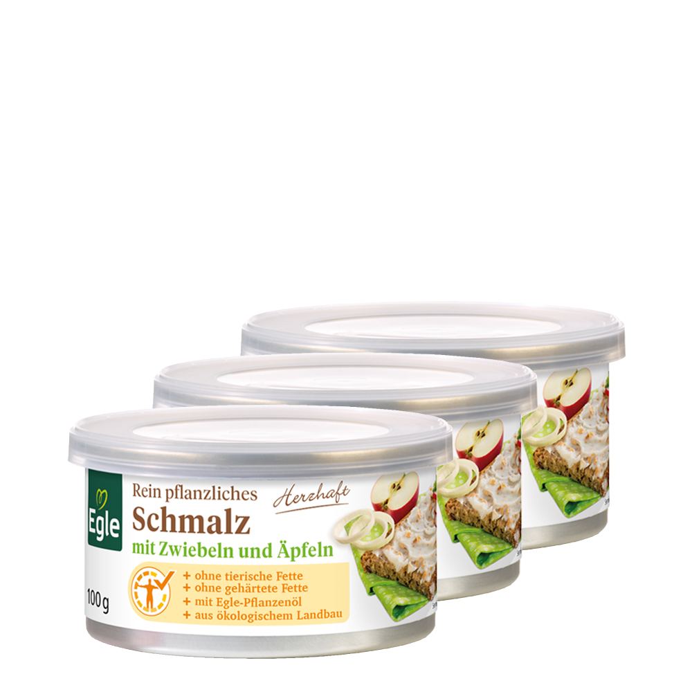 Pflanzliches Bio Schmalz mit Zwiebeln und Äpfeln, 3 x 100 g