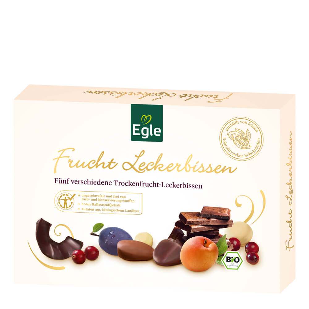 Bio Trockenfrucht-Leckerbissen in Schokolade - Gratis