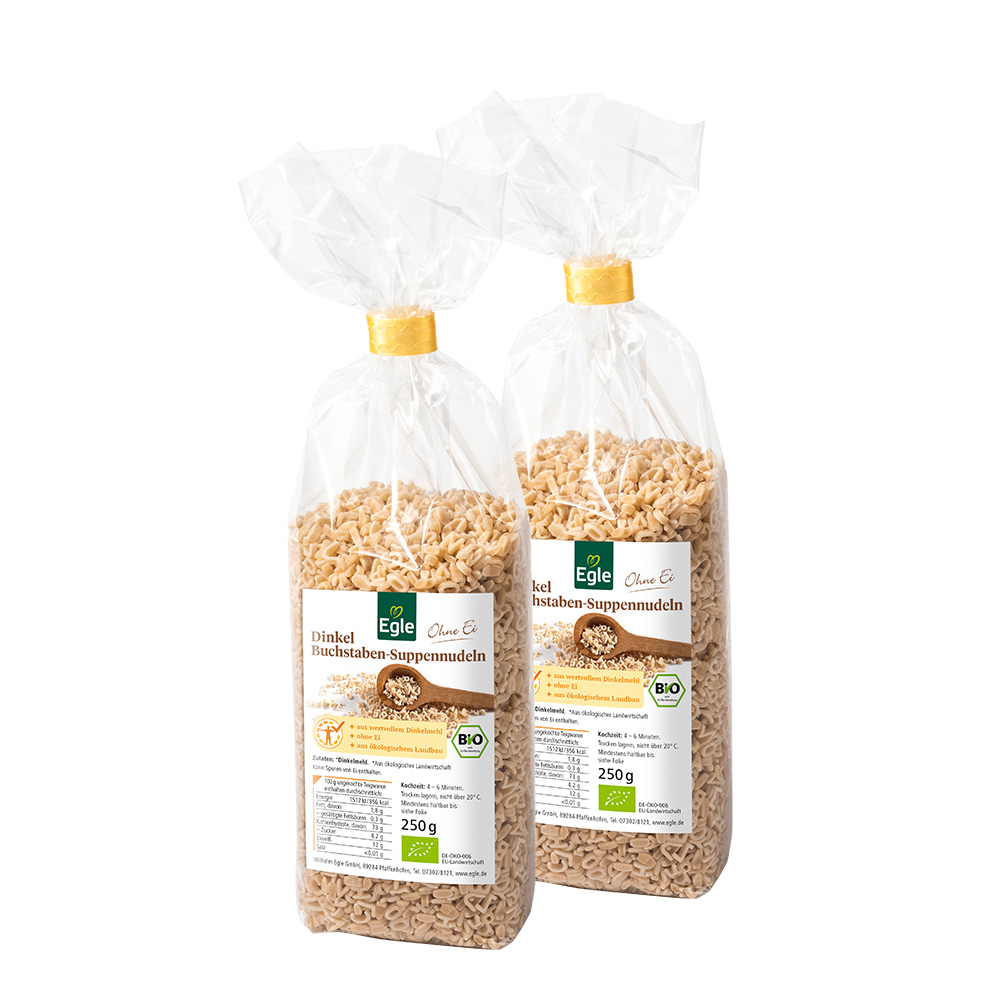 Dinkel Buchstaben-Suppennudeln, 2 x 250 g - Doppelpack