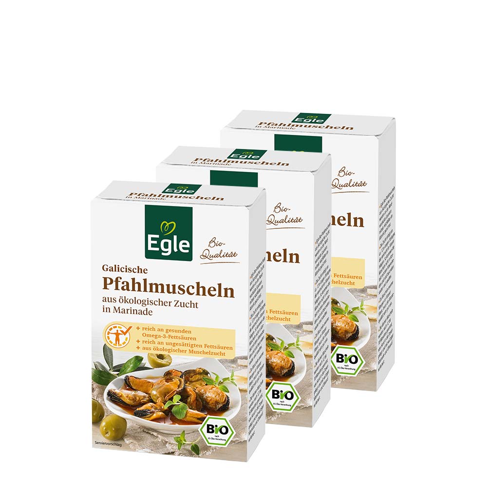 Bio Pfahlmuscheln in Marinade, 3 x 115 g