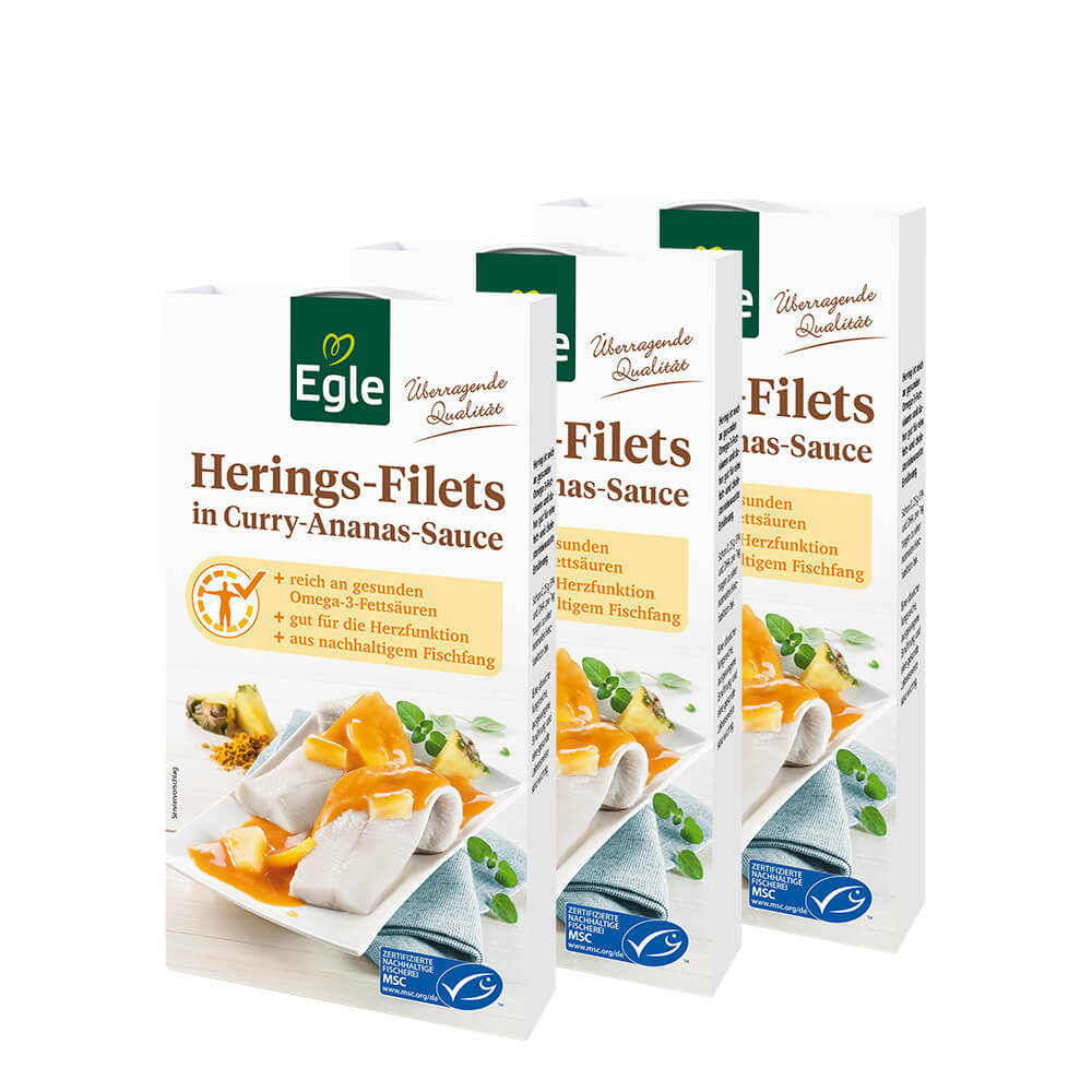 Heringsfilets in Curry-Ananas-Sauce, 3 x 190 g