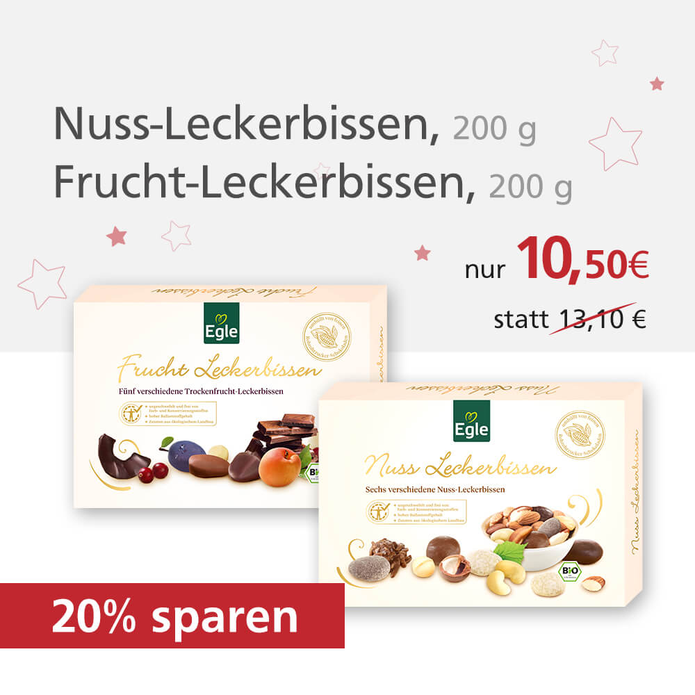Bio Nuss- und Frucht-Leckerbissen in Schokolade 