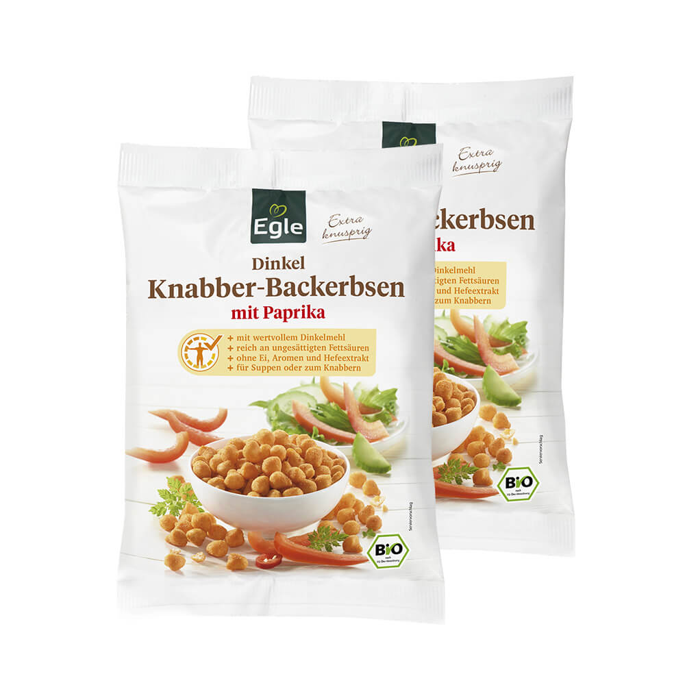 Bio Dinkel Knabber-Backerbsen mit Paprika, 2 x 100 g