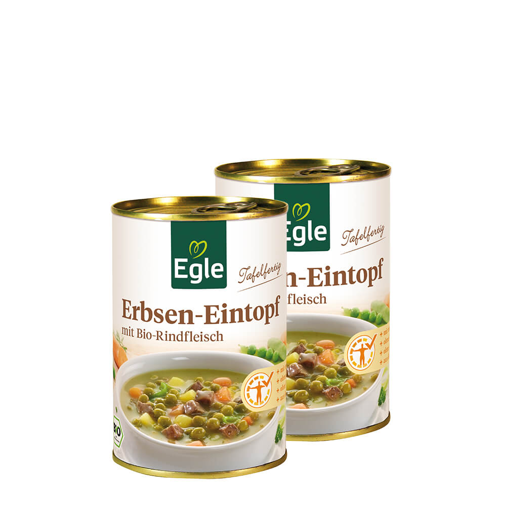 Bio Erbsen-Eintopf mit Rindfleisch, 2 x 400 g - Doppel-Pack