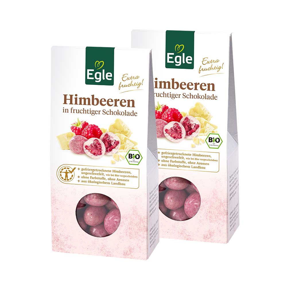 Bio Himbeeren in fruchtiger Schokolade,  2 x 90 g