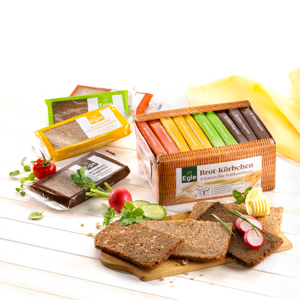 Bio Brotkörbchen mit 4 Vollkorn-Brotsorten 2 x 500 g