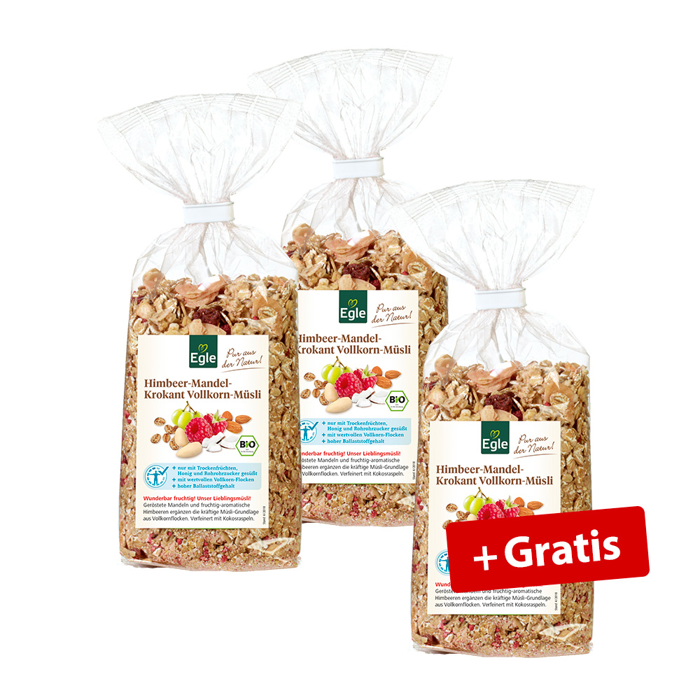Bio Himbeer-Mandel-Krokant-Müsli, 2 + 1 Gratis