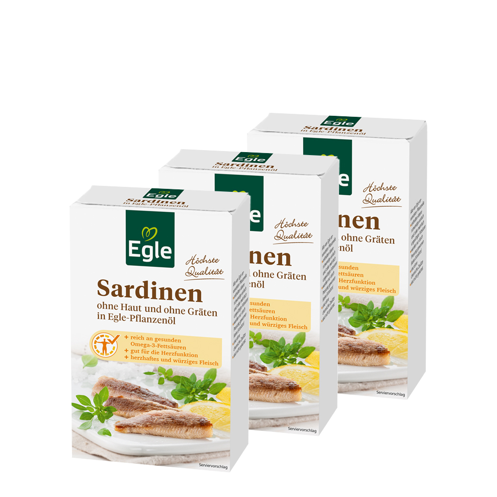 Sardinen in Sonnenblumenöl, 3 x 120 g