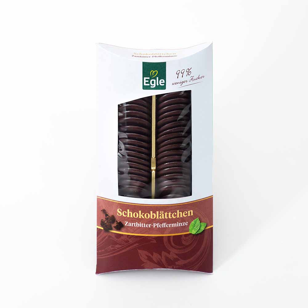 Zuckerreduzierte Schokoblättchen Zartbitter-Pfefferminze 100 g